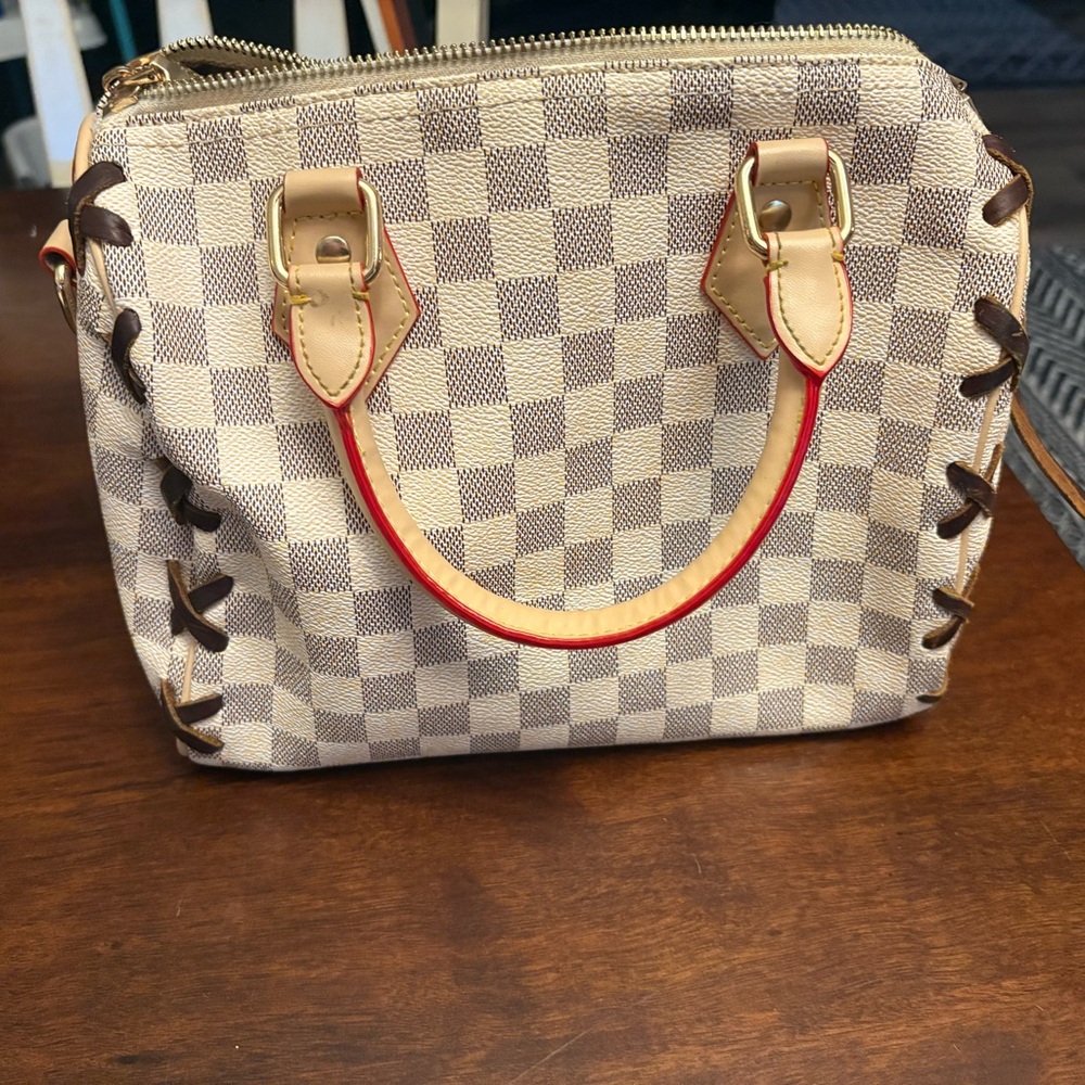 Checkered Tan and Brown Handbag